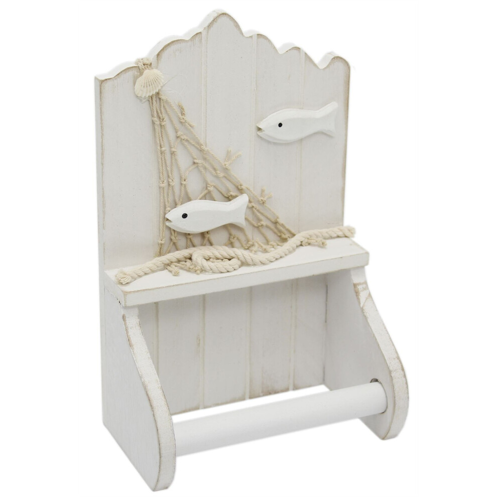 White Wooden Shabby Chic Nautical Bathroom Toilet Loo Roll Holder