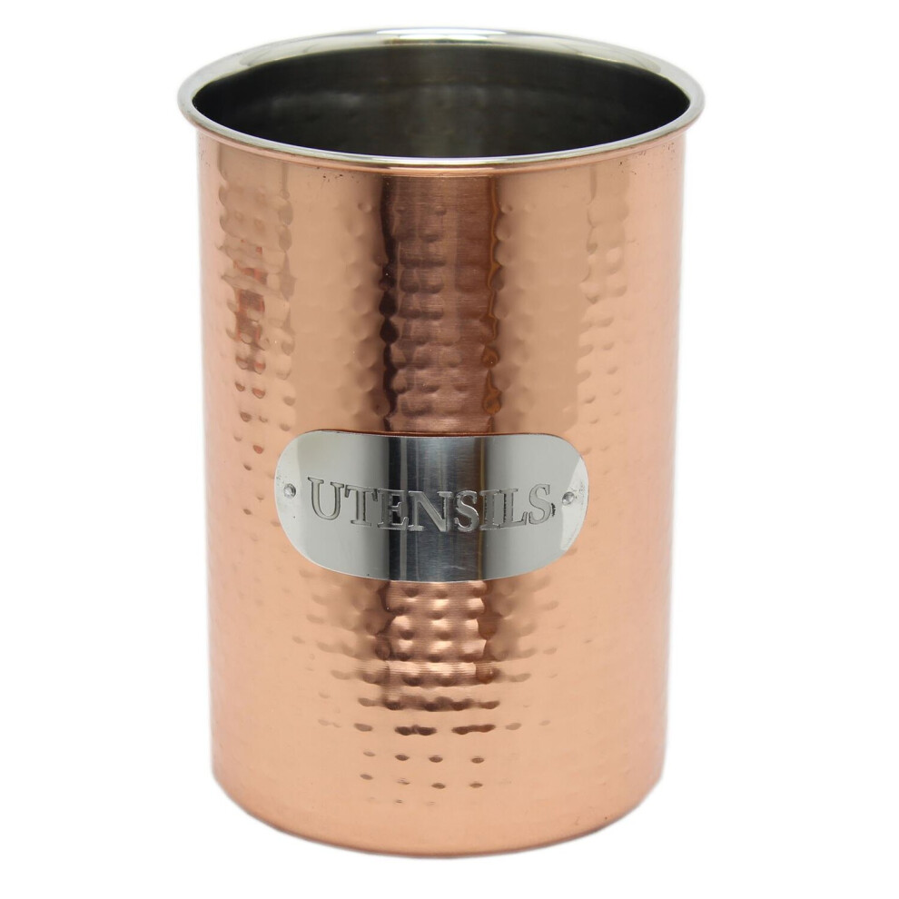 Sturdy Hammered Metal Copper Kitchen Utensil Holder