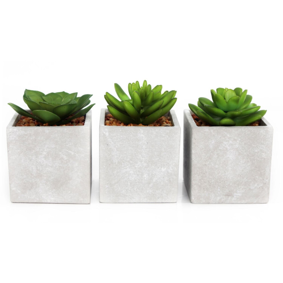 Artificial Fake Succulent Cactus Plant With Faux Cement Planter Pot