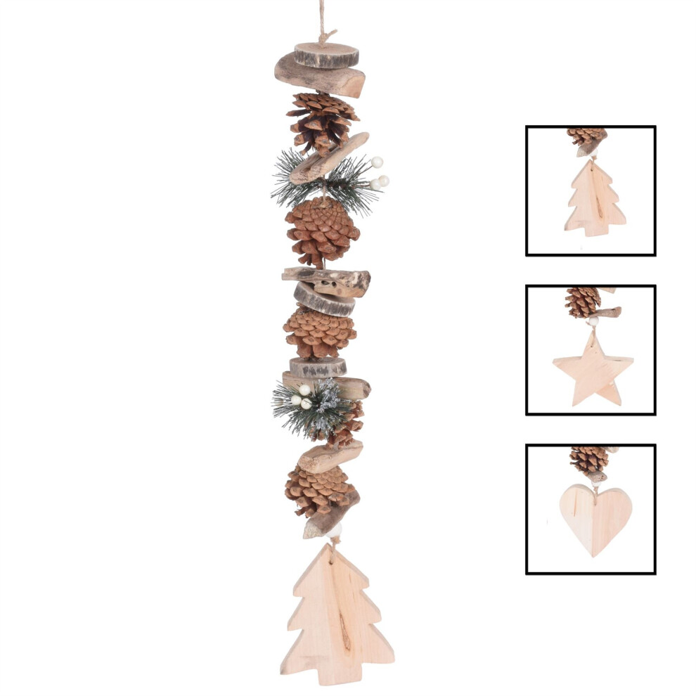 Christmas Pine Cone And Berry Hanging Decoration | Festive Winter Rustic Wooden Garland 50cm | Xmas Ornament