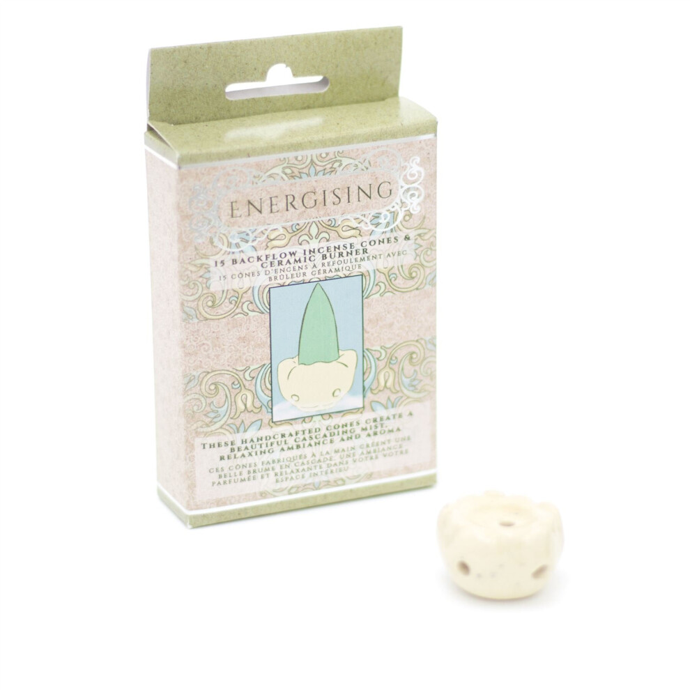 Pack Of 15 Backflow Incense Cones And Ceramic Burner | Waterfall Back Flowing Incense Cones With Holder | Aromatherapy Burner - Energising