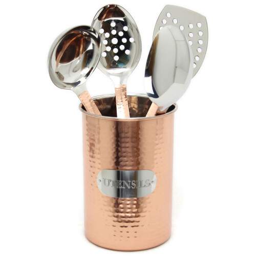 Carousel Sturdy Hammered Metal Copper Kitchen Utensil Holder 2