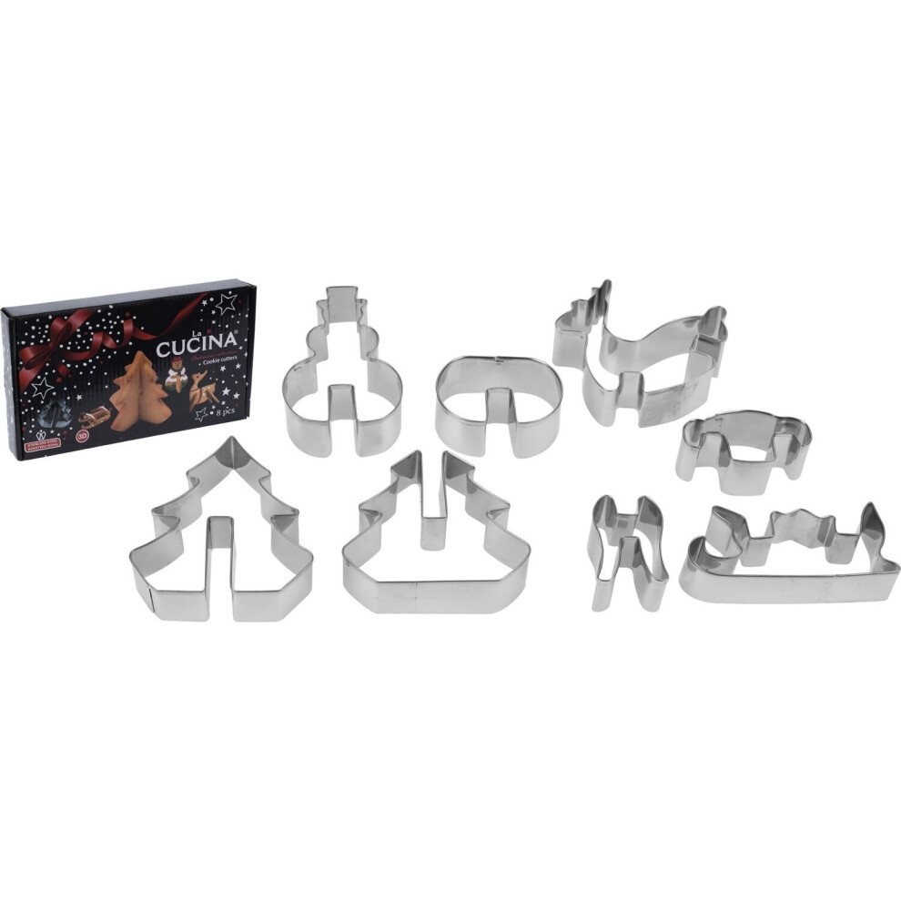 Set Of 4 Christmas Baking 3D Cookie Biscuit Gingerbread Cutter Set - Reindeer, Snowman, Tree and Sleigh