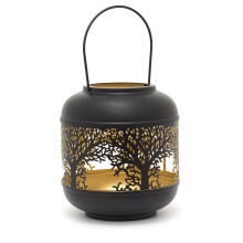 22cm Black Metal Tree Of Life Cut Out Hurricane Candle Lantern | Decorative Candle Holders For Home Garden Patio - Small