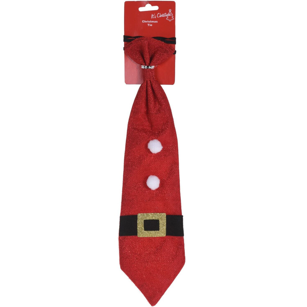 Novelty Festive Father Christmas Elf Office Party Celebration Glitter Tie - Red