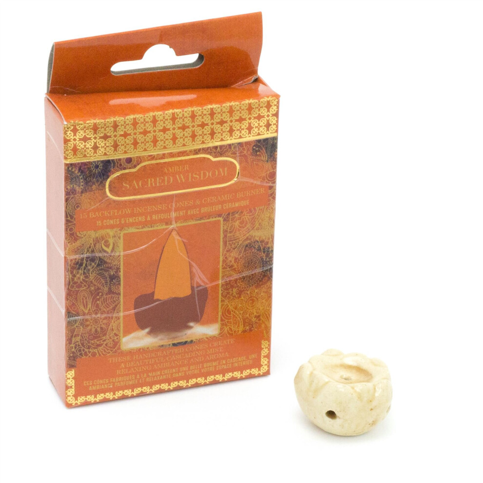 15 Backflow Incense Cones And Ceramic Burner | Waterfall Back Flowing Incense Cones With Holder | Aromatherapy Burner - Amber
