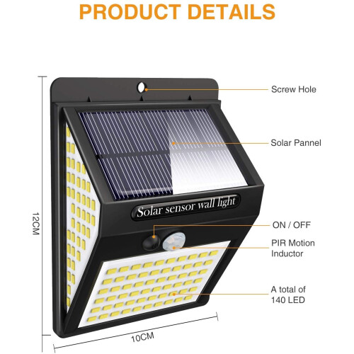 [4 Pack] 140LED Solar Security Lights Outdoor, Litogo Solar Motion Sensor Lights 270ÂºWide Angle Waterproof Solar Powered Durable Wall Light 1