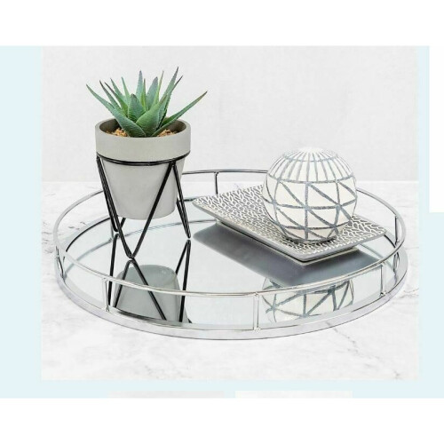 Round Silver Mirror Candle Mirror Tray Plate Wedding Table Decorative 1