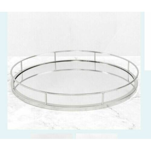 Round Silver Mirror Candle Mirror Tray Plate Wedding Table Decorative 2