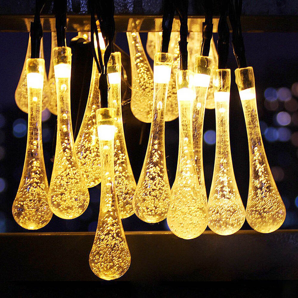 Ranpo (Warm ) 8 Modes Solar Power Raindrop String Fairy Lights White