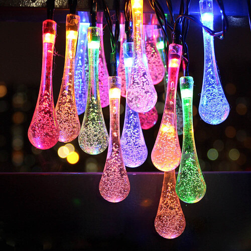 Ranpo (Multicolour) 8 Modes Solar Power Raindrop String Fairy Lights