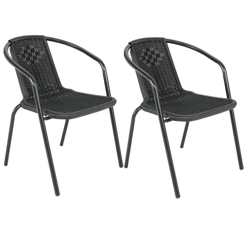 (2 x Black Rattan Chair Only) Garden Outdoor Patio Chairs Table with Parasol Hole