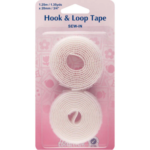 Hemline White Sew In Hook and Loop 20mm x 1.25m