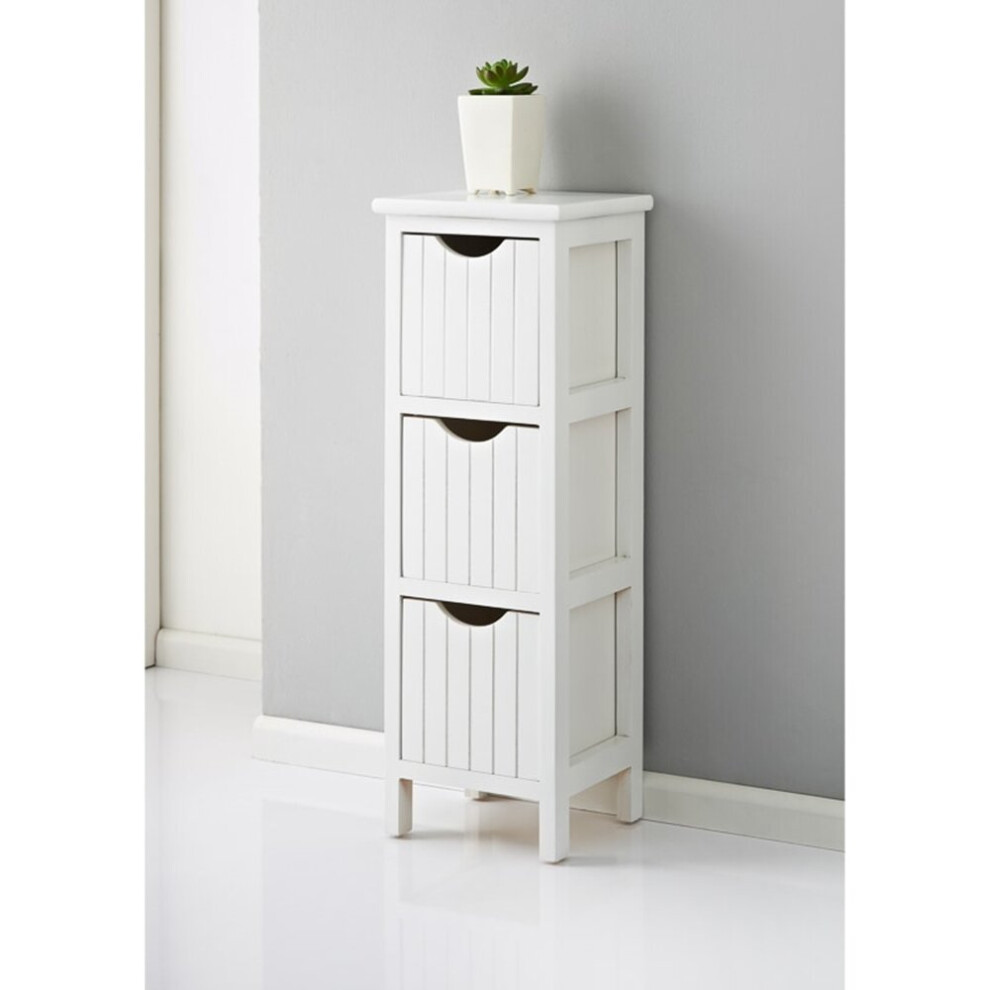 Maine 3 Drawer Chest Fully Assembled Unit Great Home Interior Choice For Your Bathroom.- White