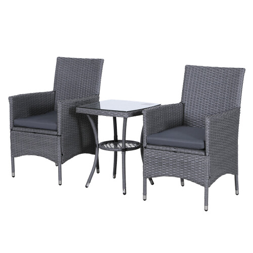 Outsunny 3pc Outsunny Outdoor Grey Rattan Bistro Set