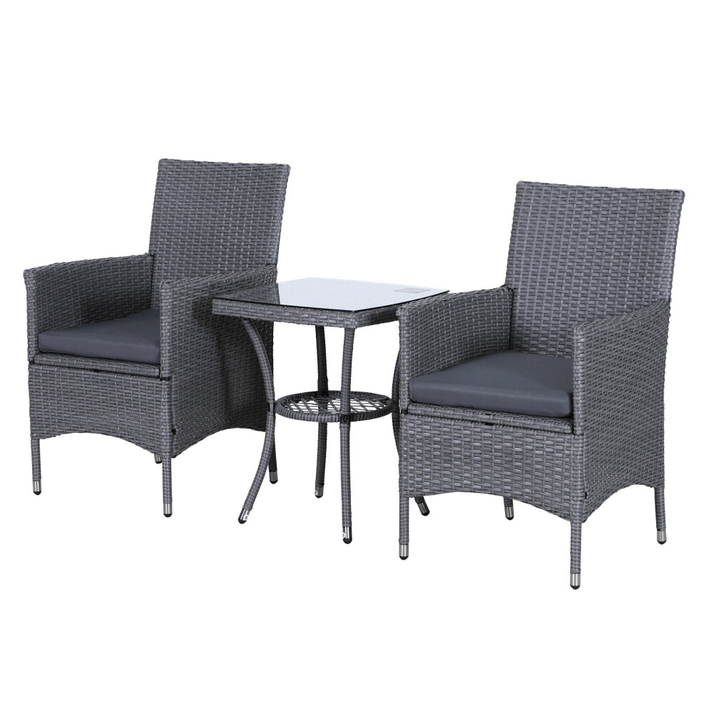 Outsunny 3Pc Outdoor Rattan Bistro Set Grey