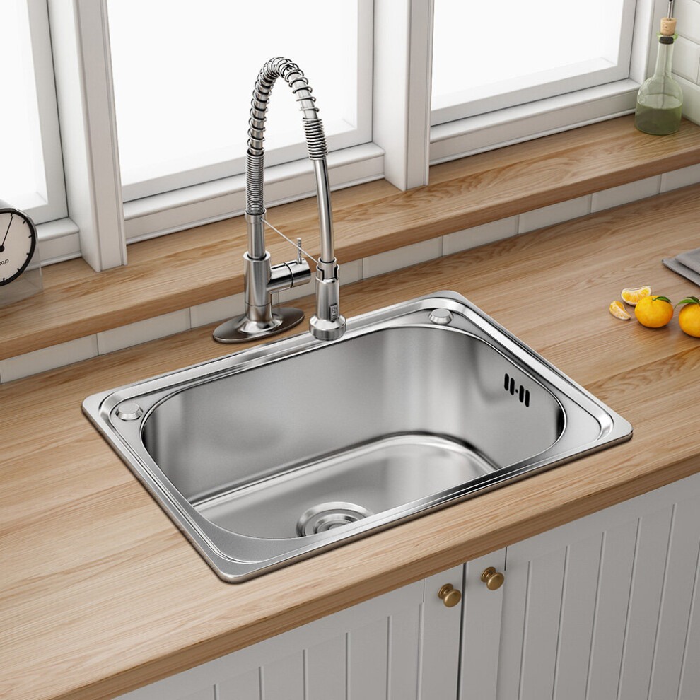 Deep Single Bowl Stainless Steel Catering Inset Kitchen Sink and Drainer 52cm x 38cm