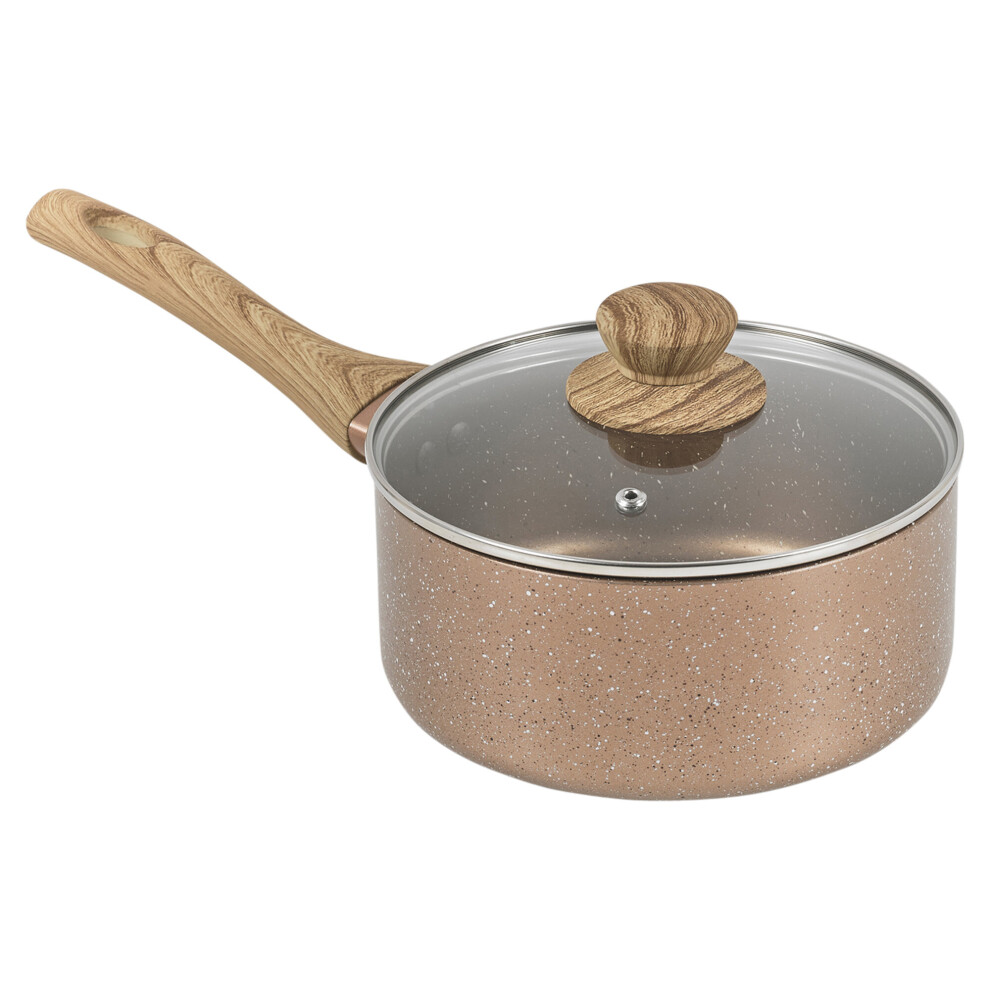 (20cm Saucepan) Ceramic Rose Gold Cooking Pots Pans Frying Pan Set