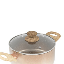 (24cm Casserole Pot) Ceramic Rose Gold Cooking Pots Pans Frying Pan Set