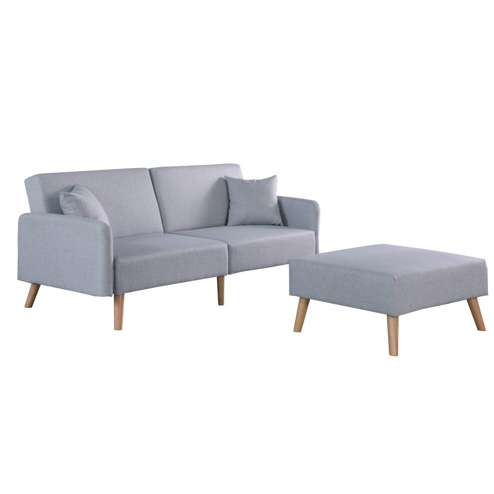 Zara 2 Seater Fabric Sofa Bed in Grey, With Matching Stool