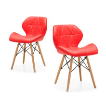 (Red) Eiffel Dining Chairs Wooden Legs Faux Leather Padded Chair