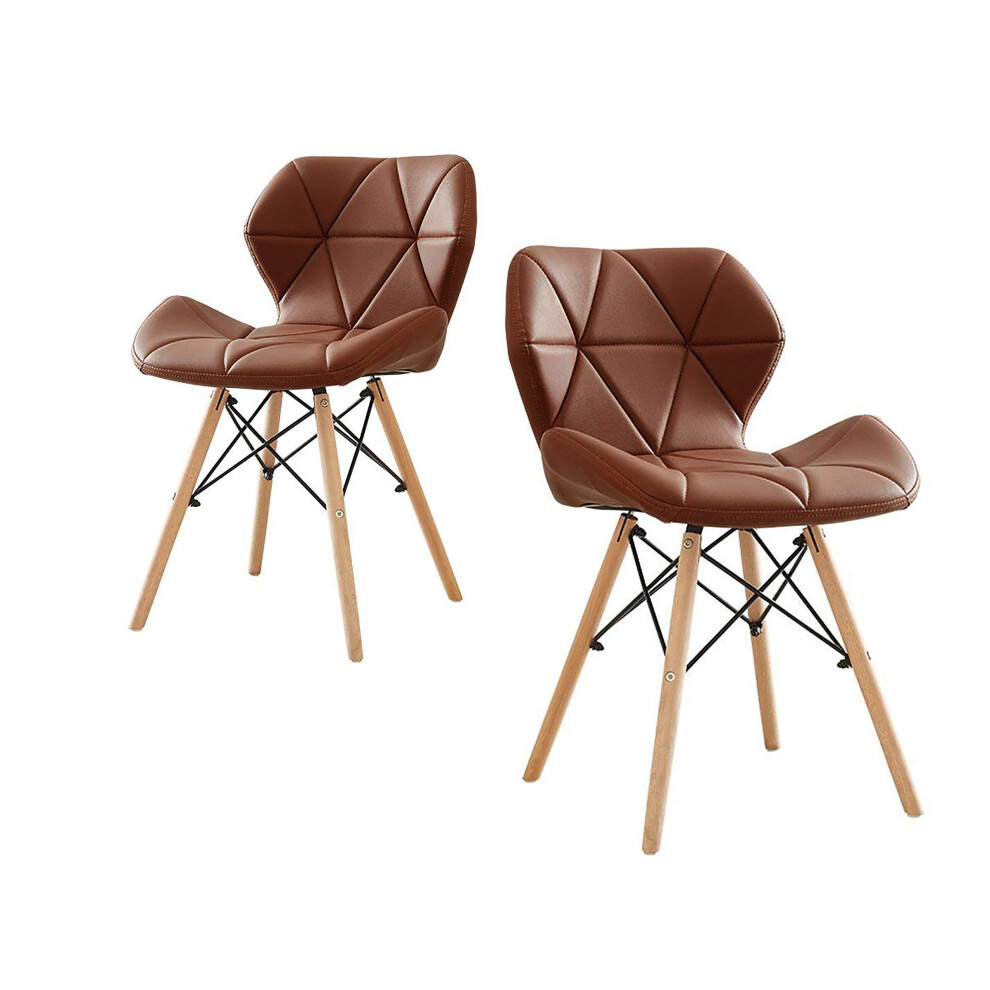 (Brown) Eiffel Dining Chairs Wooden Legs Faux Leather Padded Chair