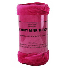 (Fuschia, Double) Soft Mink Throw Over Bed Faux Cuddle Luxury Fur Fleece Bedding Sofa Warm Blanket