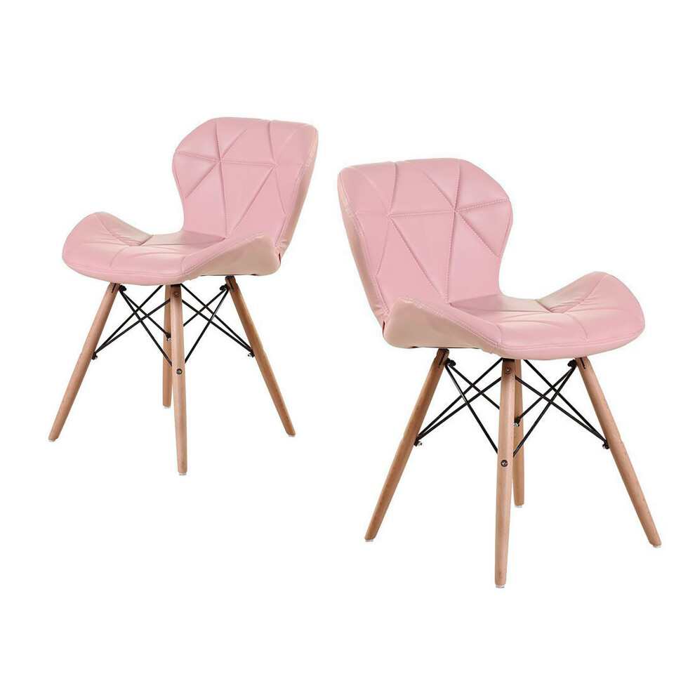 (Pink) Eiffel Dining Chairs Wooden Legs Faux Leather Padded Chair