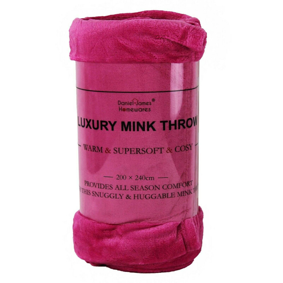 (Fuschia, King) Soft Mink Throw Over Bed Faux Cuddle Luxury Fur Fleece Bedding Sofa Warm Blanket