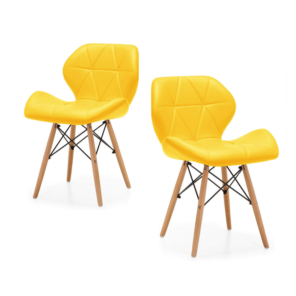 (Yellow) Eiffel Dining Chairs Wooden Legs Faux Leather Padded Chair