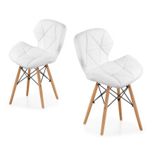 (White) Eiffel Dining Chairs Wooden Legs Faux Leather Padded Chair