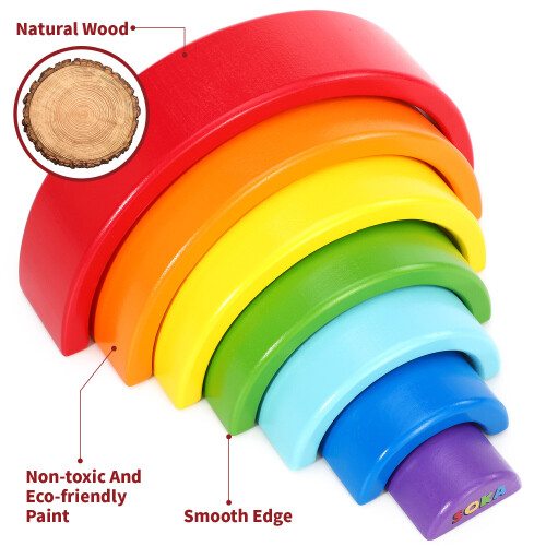 Vinsani Wooden Rainbow Stacker Learning Educational Stacking Toy 7PCS 1