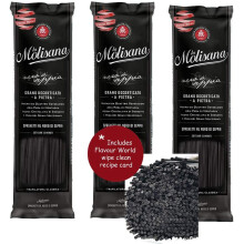 La Molisana Black Squid Ink Spaghetti (3 x 500g Packs) and Wipe-Clean Recipe Card