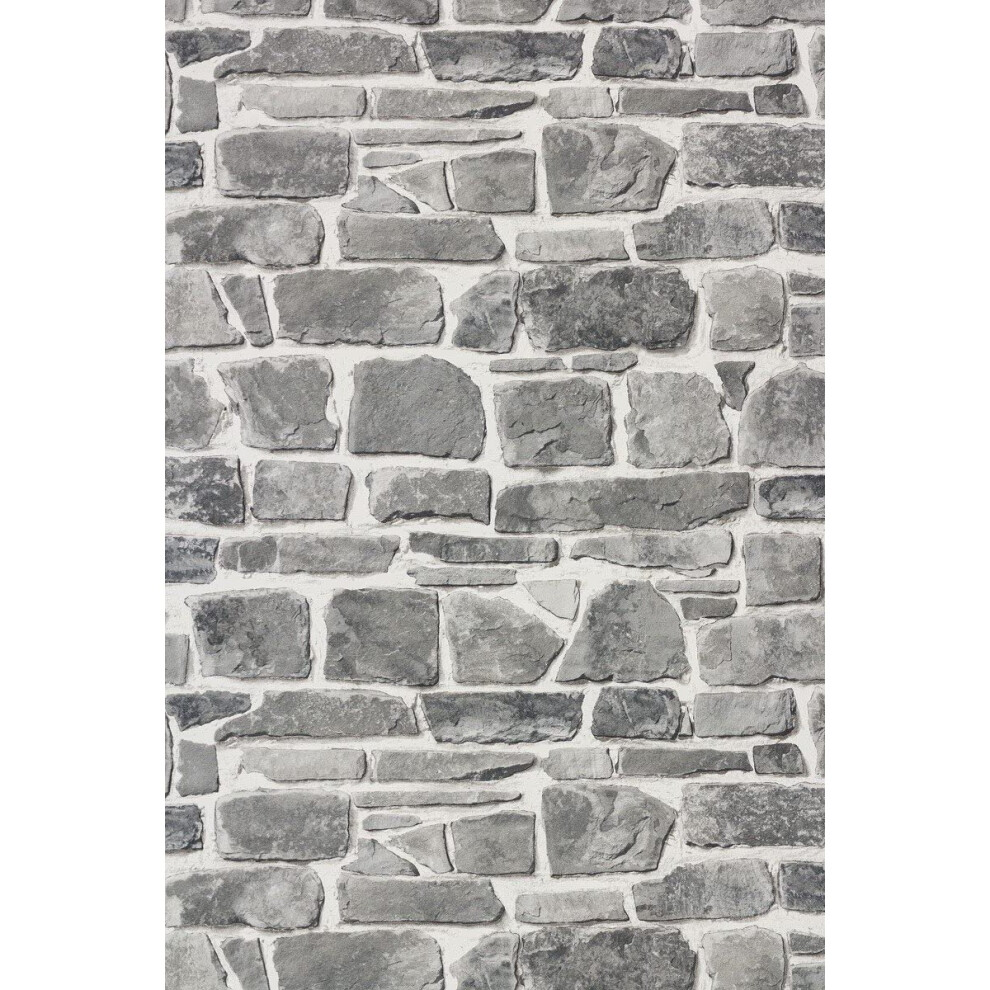 Rasch - Brick Stone Wall Effect - Luxury Textured Wallpaper 265620 Grey