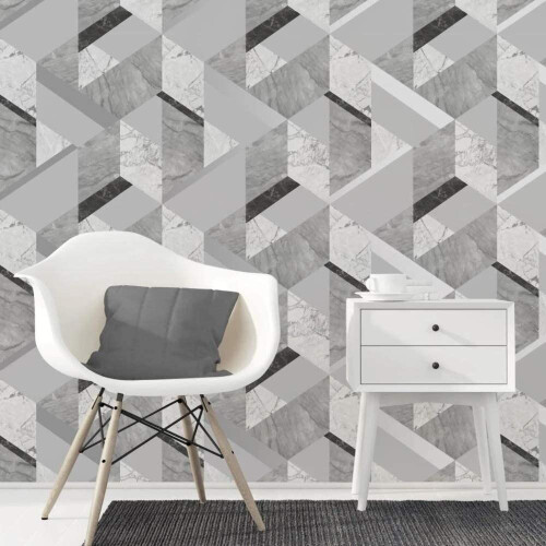 Fine Decor Fine Decor Marblesque Geometric Marble Wallpaper Grey and Silver - FD42302