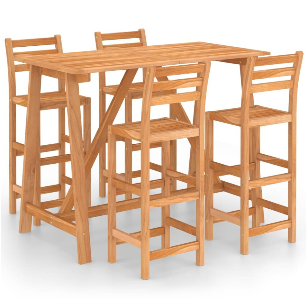 Vidaxl Solid Acacia Wood Outdoor Bar Set 5 Piece Wooden Bistro Pub Counter Set