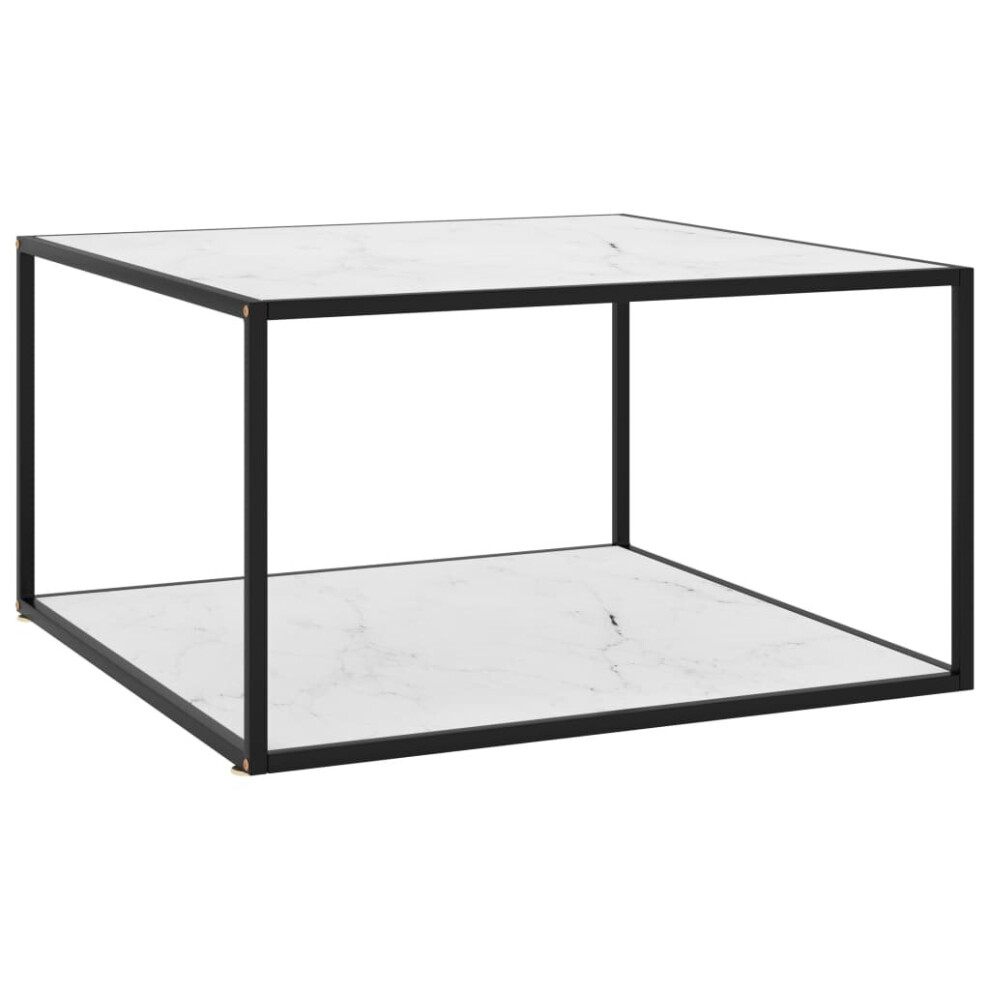 Tea Table Black with White Marble Glass 90x90x50 cm