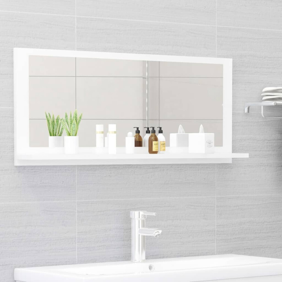 Bathroom Mirror High Gloss White 90x10.5x37 cm Chipboard