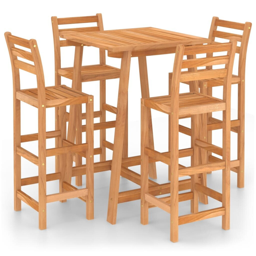 Vidaxl Solid Acacia Wood Outdoor Bar Set 5 Piece Wooden Bistro Pub Counter Set