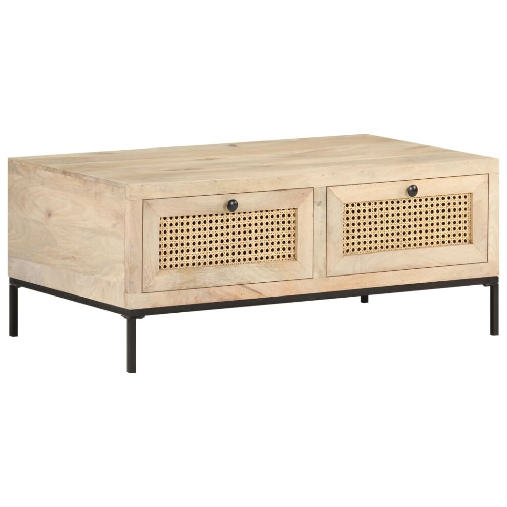 vidaXL Solid Mango Wood Coffee Table Natural Cane Accent Desk Living Room