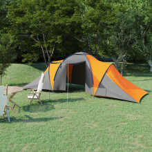 vidaXL Camping Tent 6 Persons Grey and Orange Outdoor Hiking Sleeping House