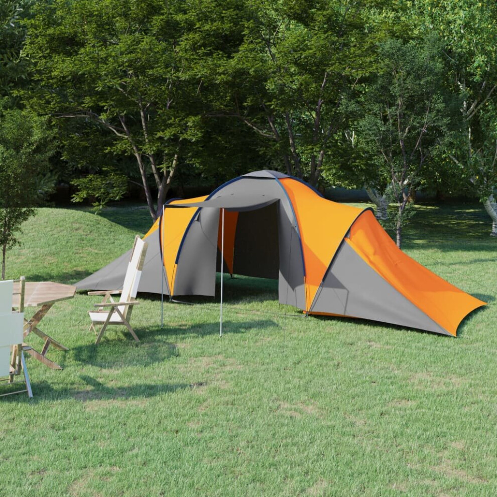 vidaXL Camping Tent 6 Persons Grey and Orange Outdoor Hiking Sleeping House