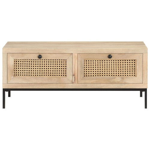 VidaXL vidaXL Solid Mango Wood Coffee Table Natural Cane Accent Desk Living Room 2