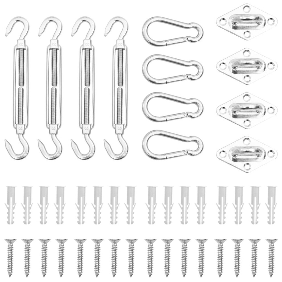vidaXL Sunshade Sail Accessory Set 12 Piece Stainless Steel Outdoor Awning Kit