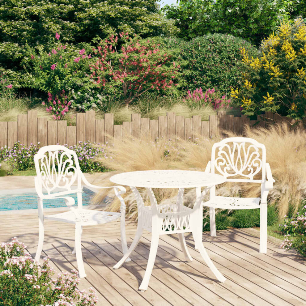 vidaXL Biatro Set 3 Piece Cast Aluminium White Garden Table Chairs Furniture