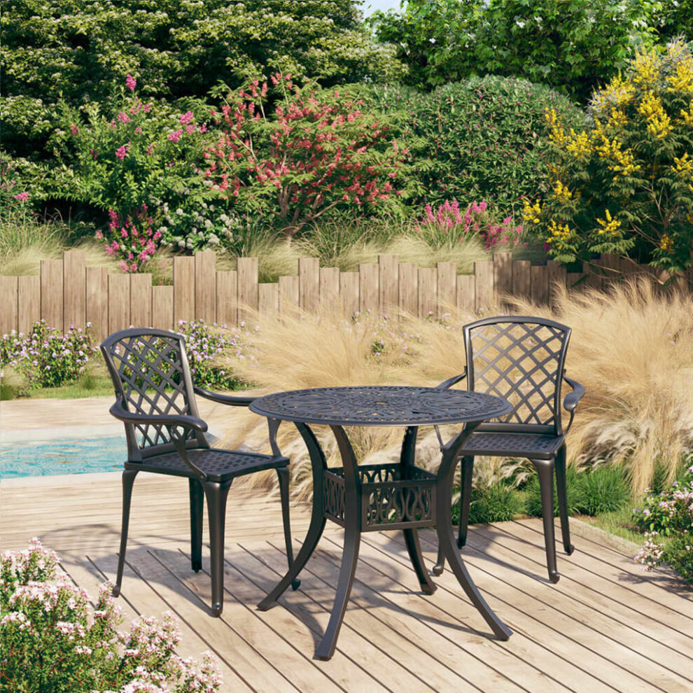 Vidaxl Biatro Set 3 Piece Cast Aluminium Black Furniture Table Chairs Garden