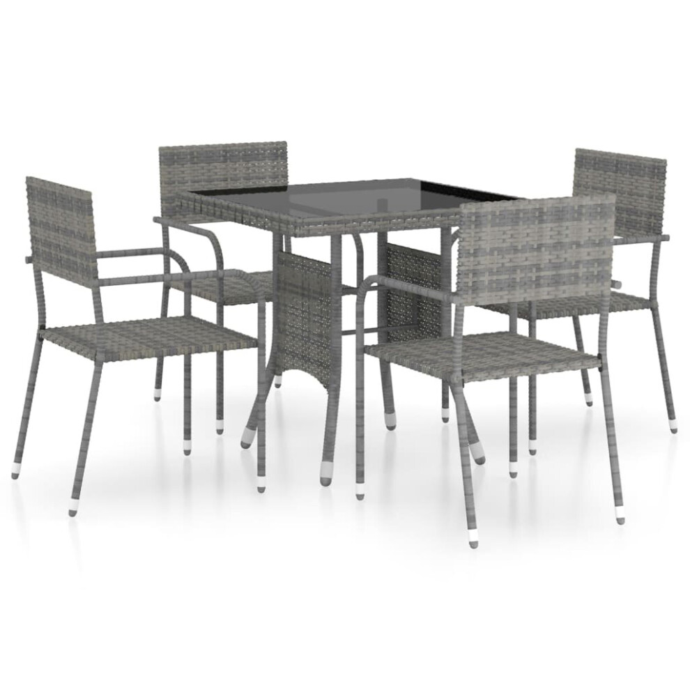 vidaXL Garden Dining Set 5 Piece Poly Rattan Grey Outdoor Table and Chairs