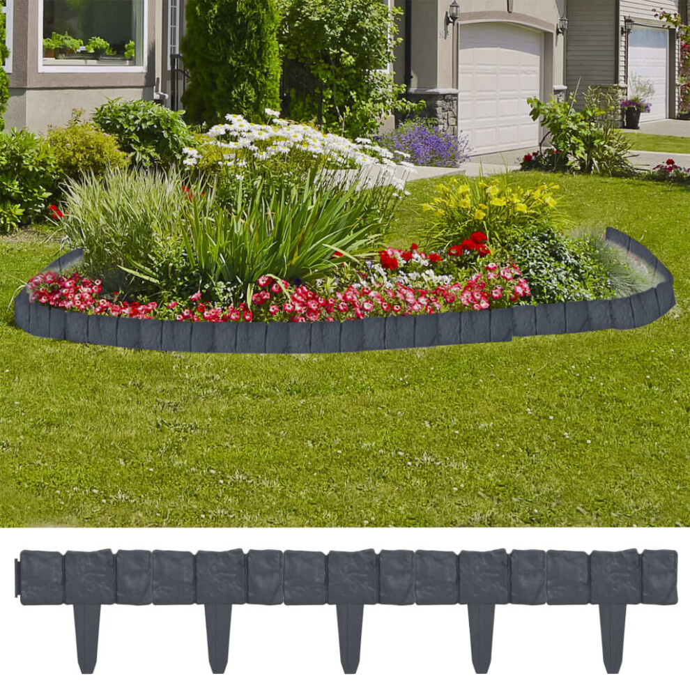 vidaXL 41x Lawn Fence Stone Look Plastic Garden Borders Edges Fencing Outdoor