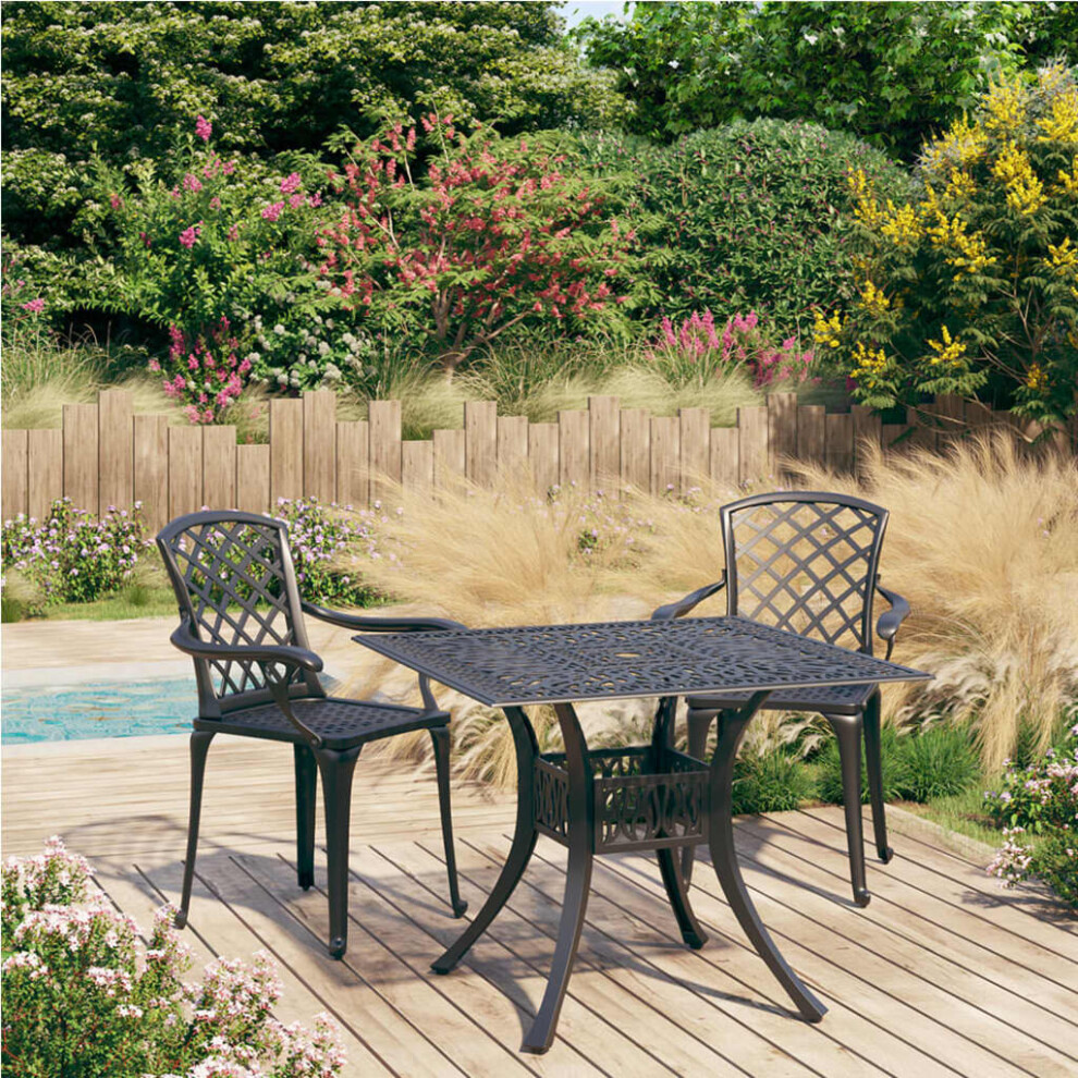 Vidaxl Biatro Set 3 Piece Cast Aluminium Black Furniture Table Chairs Balcony