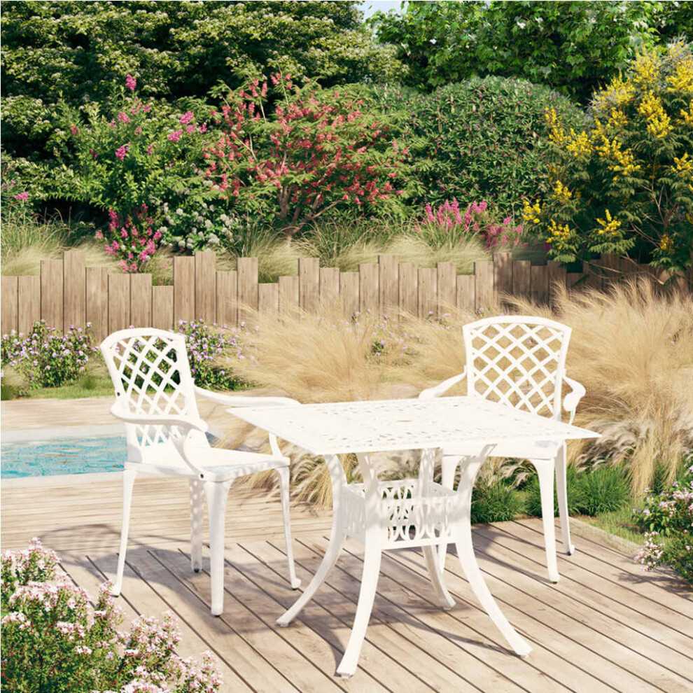 Vidaxl Biatro Set 3 Piece Cast Aluminium White Furniture Table Chairs Balcony